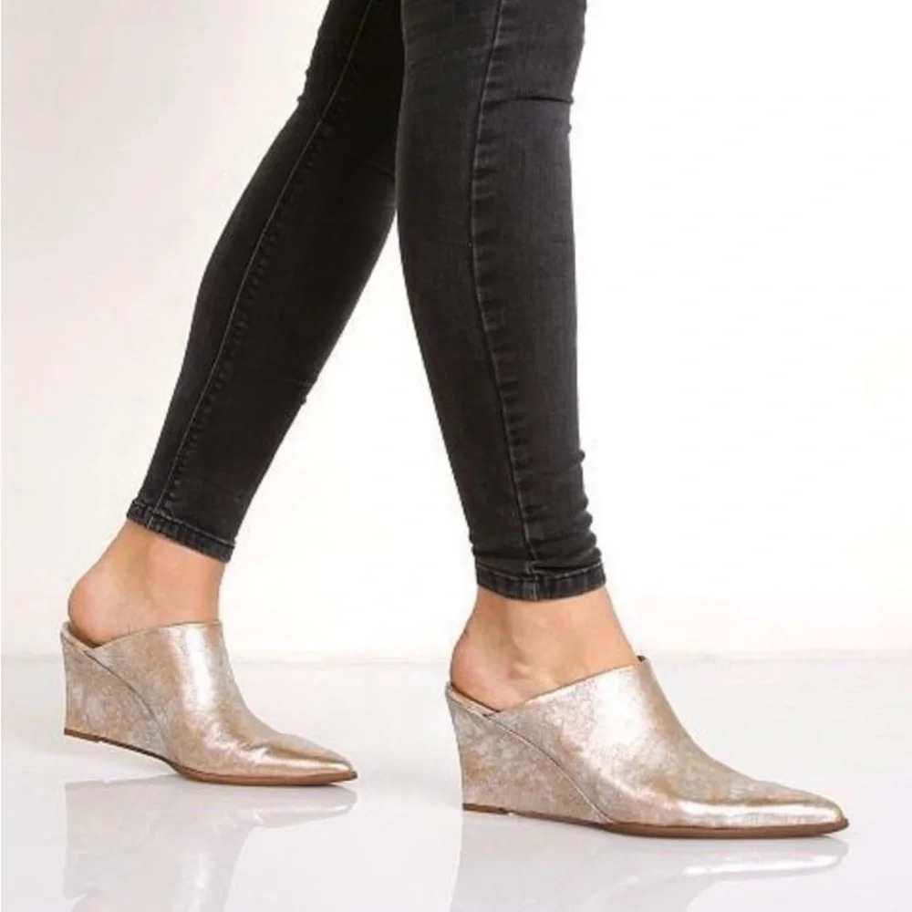 Free People FP Gold Metallic Wedge Galactica Mule Size 37 (US 6.5) - Picture 2 of 10